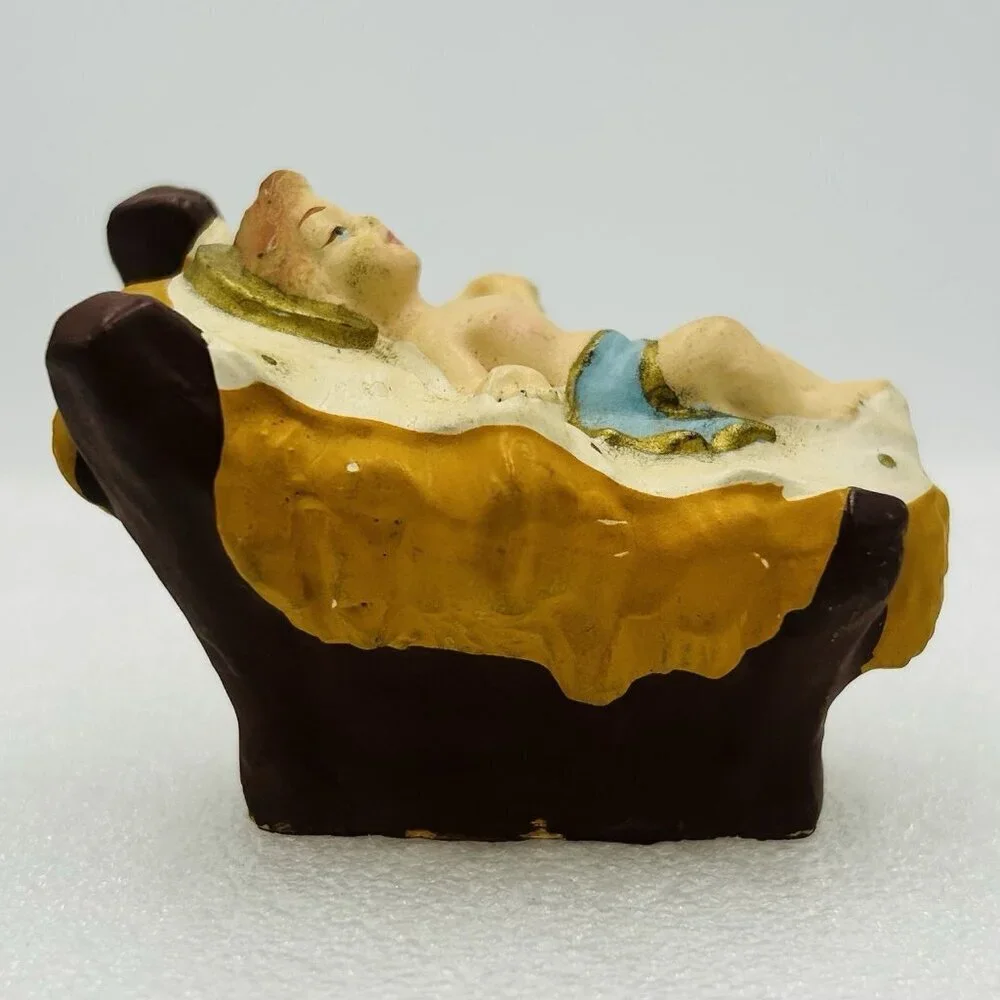 Vintage Christmas Nativity Manger Paper Mache Composition Italy Baby Jesus